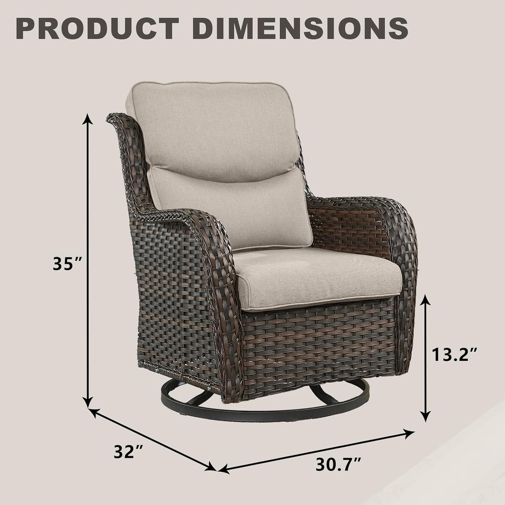 Rilyson Wicker Rocking Chair Swivel Chairs - 2 Piece Rocker Patio Chairs Set Rattan Rocking Chair for Outdoor Porch Deck Garden Backyard (Brown/Beige/Smile)