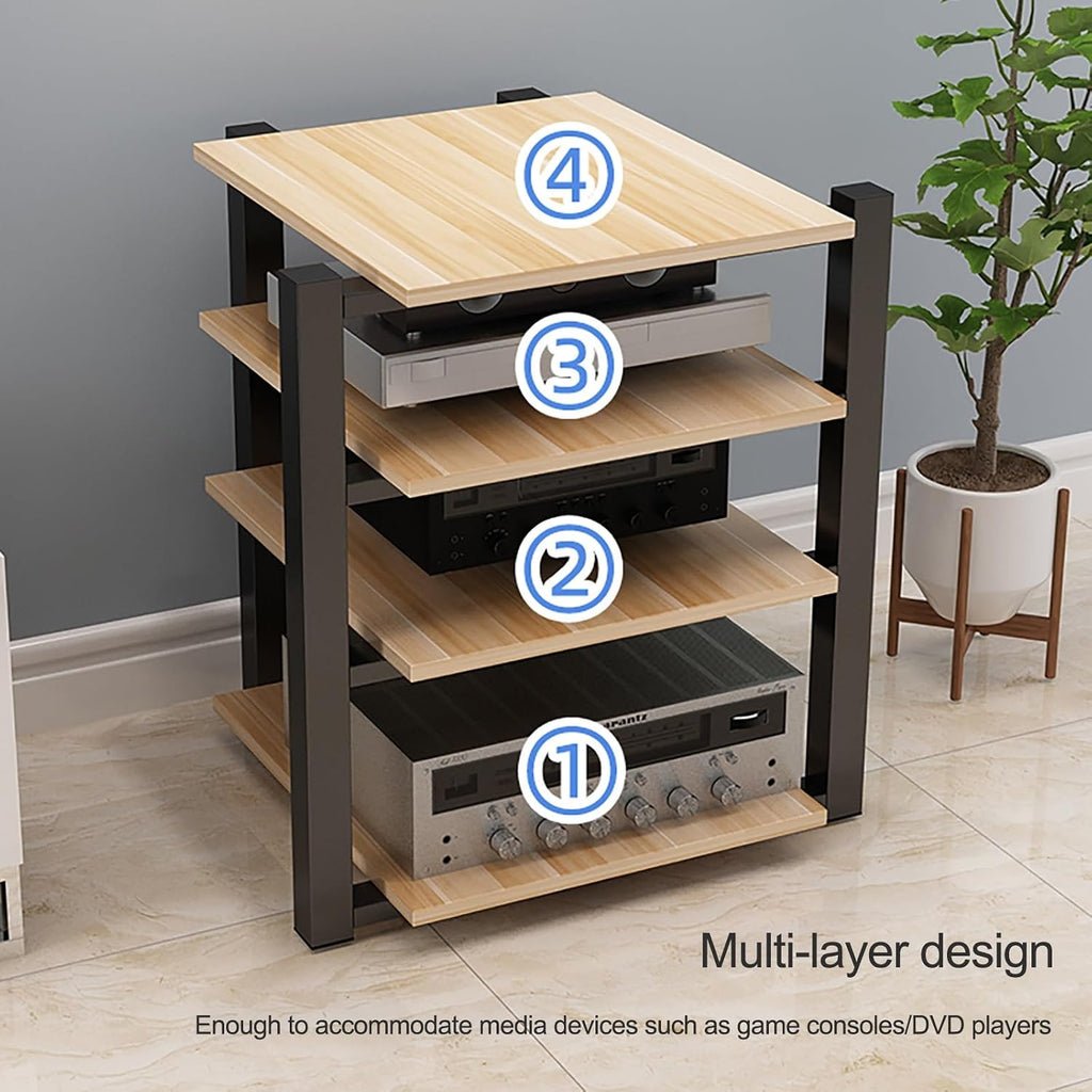 Audio Rack AV Media Stand Media Audio Tower Cabinet 2/3/4 Tier Audio Rack, for Entertainment Stereo Racks Component Storage and Collection Display(Black,65cm/25.6in)