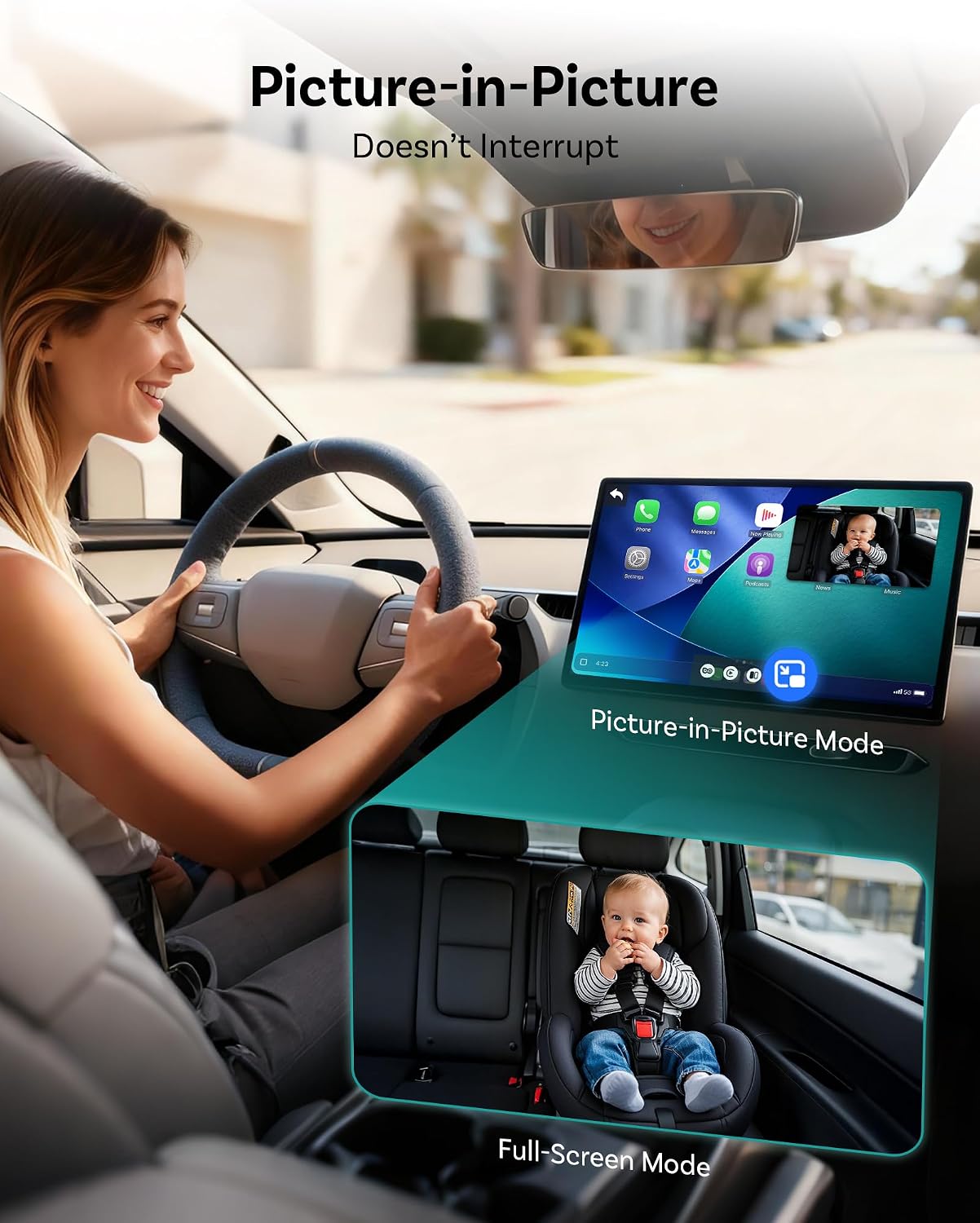 OTTOCAST Cabin Care Baby Car Camera with Wireless CarPlay Adapter, 1080P HD Baby Monitor with IR Night Vision, 150° Wide Angle, Real-Time Rear Seat View On Car Screen, Easy Install