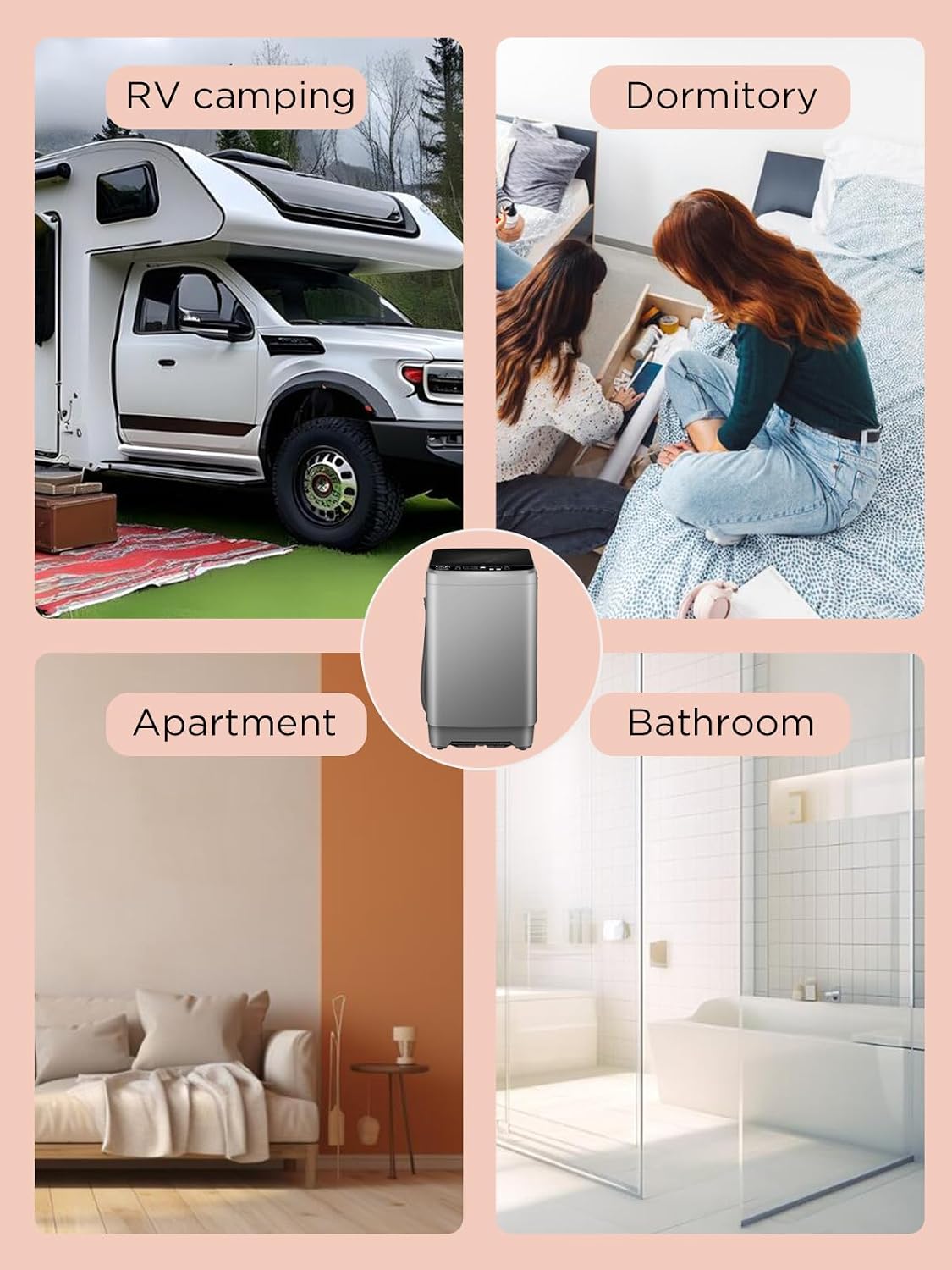 F.W.WOOLWORTHS 25 lbs Washing Machines with 10 Program 8 Water Level, Full Automatic Washer with Drain Pump & LED Display for Home, Apartment, Dorm, Grey