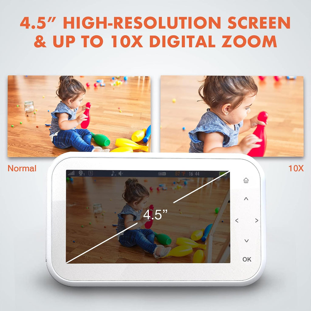 REXING BM1 Baby Monitor w/Recording Capabilities 4.5' IPS Display, 720p Video/Audio, Two-Way Talking, Microphone/Speaker, 1000ft Range, Night Vision,Thermal Monitor, Cry/Sound Detection,Lullaby Music