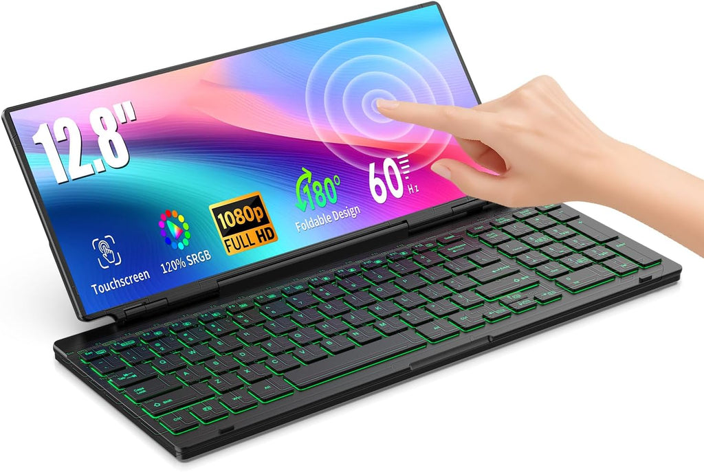 12.8' Portable Touchscreen Keyboard, Screen Extender with Silent Keyboard, USB-A Type-C Monitor for Laptop, Desktop, Mini PC, MacBook(Driver Need)