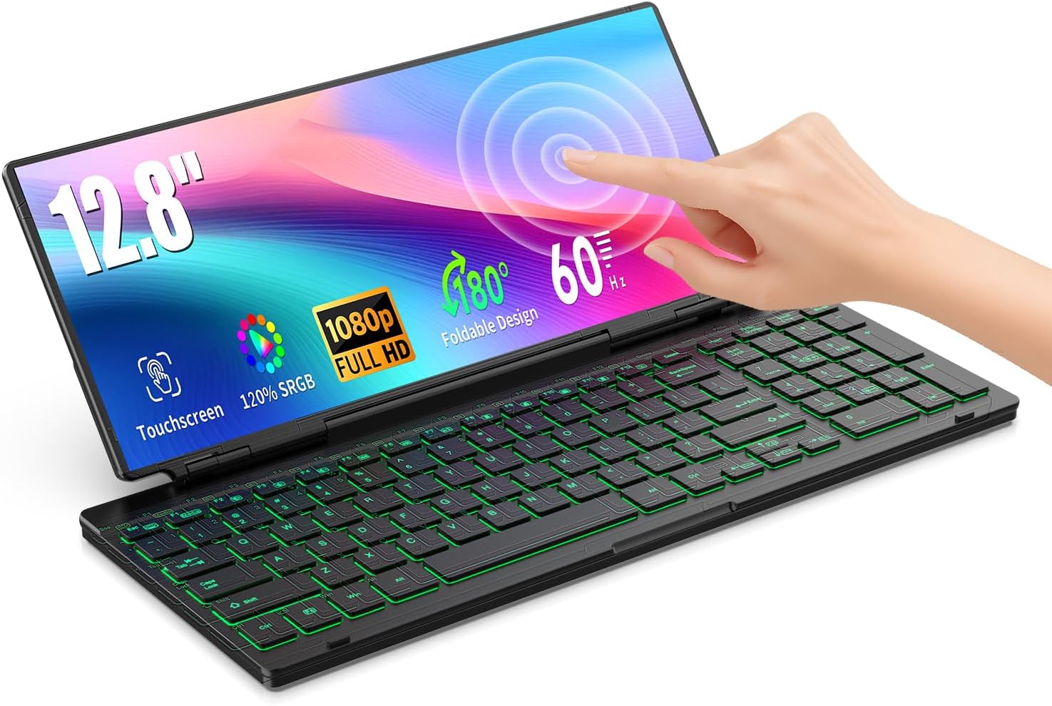 12.8' Portable Touchscreen Keyboard, Screen Extender with Silent Keyboard, USB-A Type-C Monitor for Laptop, Desktop, Mini PC, MacBook(Driver Need)