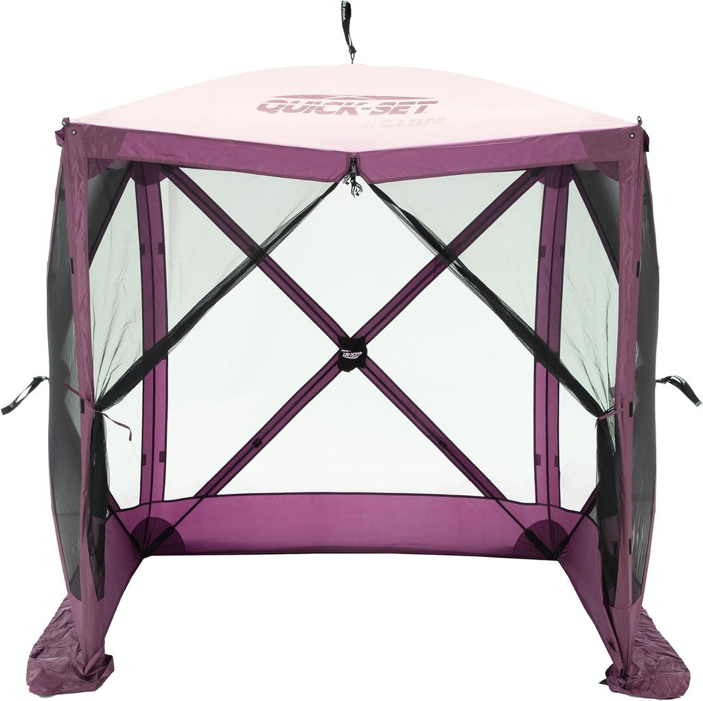 Clam Traveler 6' x 6' Pop-Up Screen Tent – Plum Outdoor Portable Camping Gazebo Canopy with Mesh Netting, Stakes, Tie-Downs & Carry Bag – 4-Person Shelter for Picnics, Beach & Events
