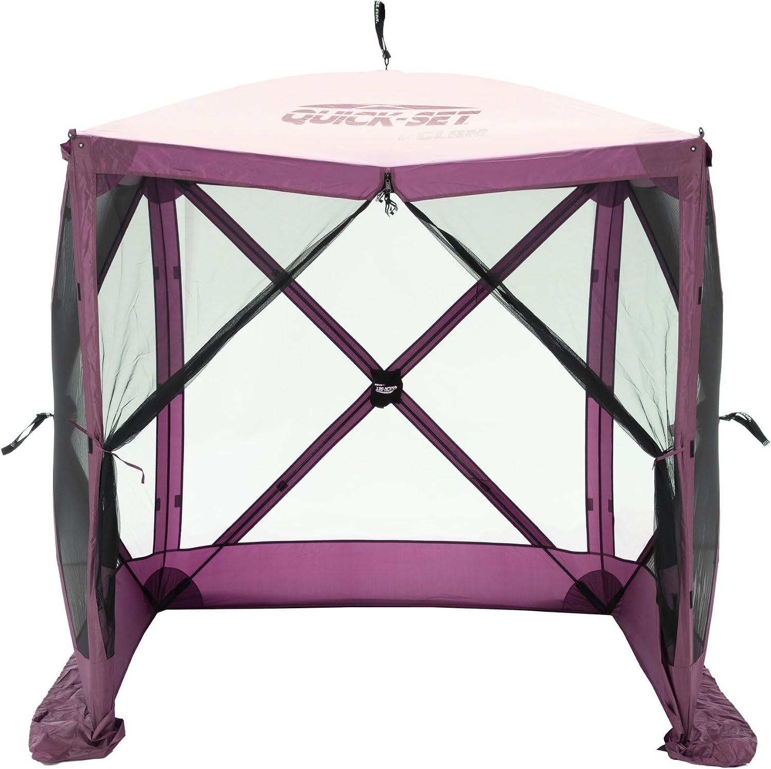 Clam Traveler 6' x 6' Pop-Up Screen Tent – Plum Outdoor Portable Camping Gazebo Canopy with Mesh Netting, Stakes, Tie-Downs & Carry Bag – 4-Person Shelter for Picnics, Beach & Events