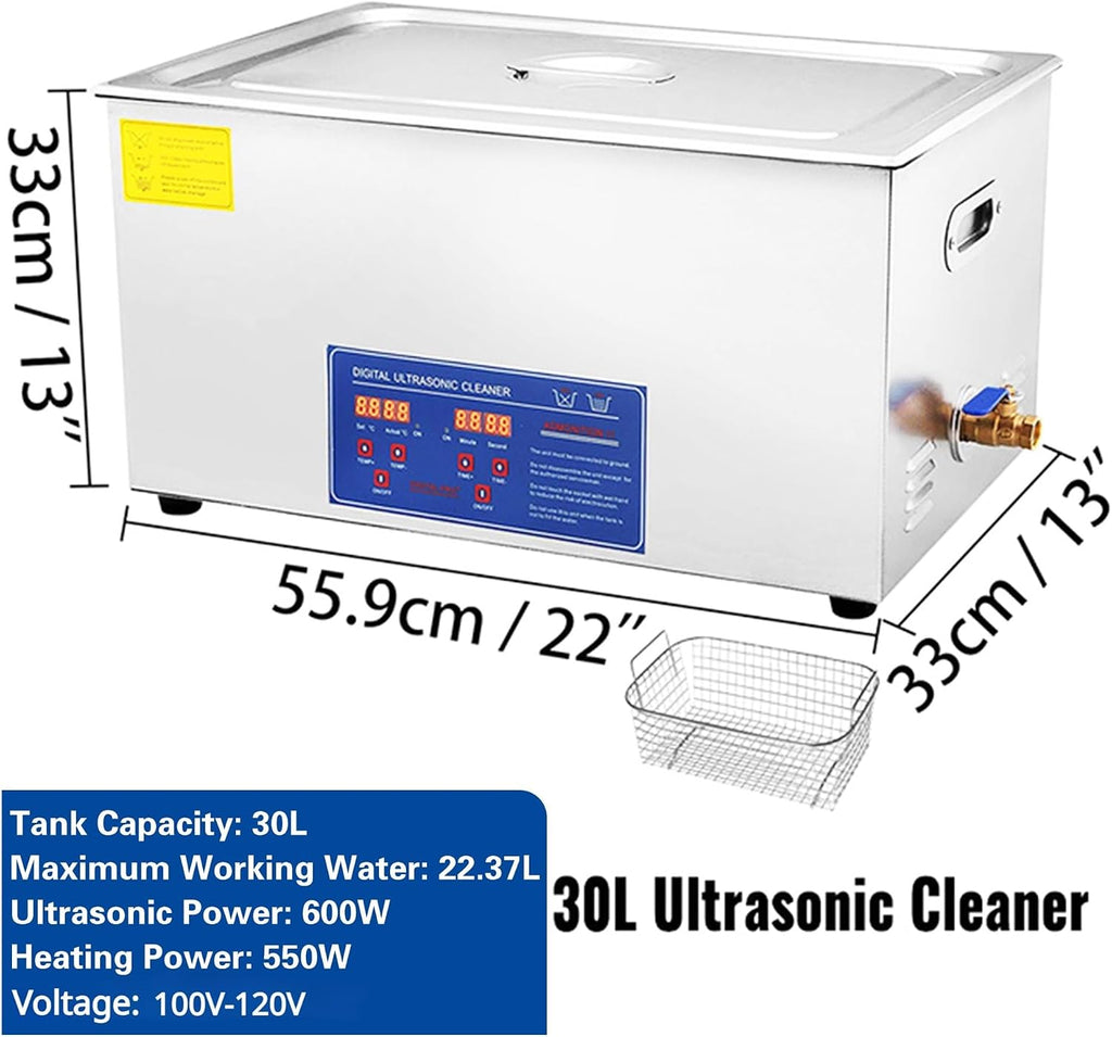 2-30L 110 Ultrasonic Cleaner with Digital Timer Heater Stainless Steel Ultrasound Washing Machine Home Appliances(30L-600W-110)
