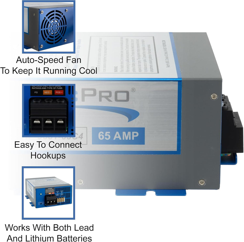 RecPro RV Converter 65 Amp | RV Power Converter & Battery Charger | 4 Stage Smart Charging | 120VAC to 12VDC | 13V to 16.5V Operating Range