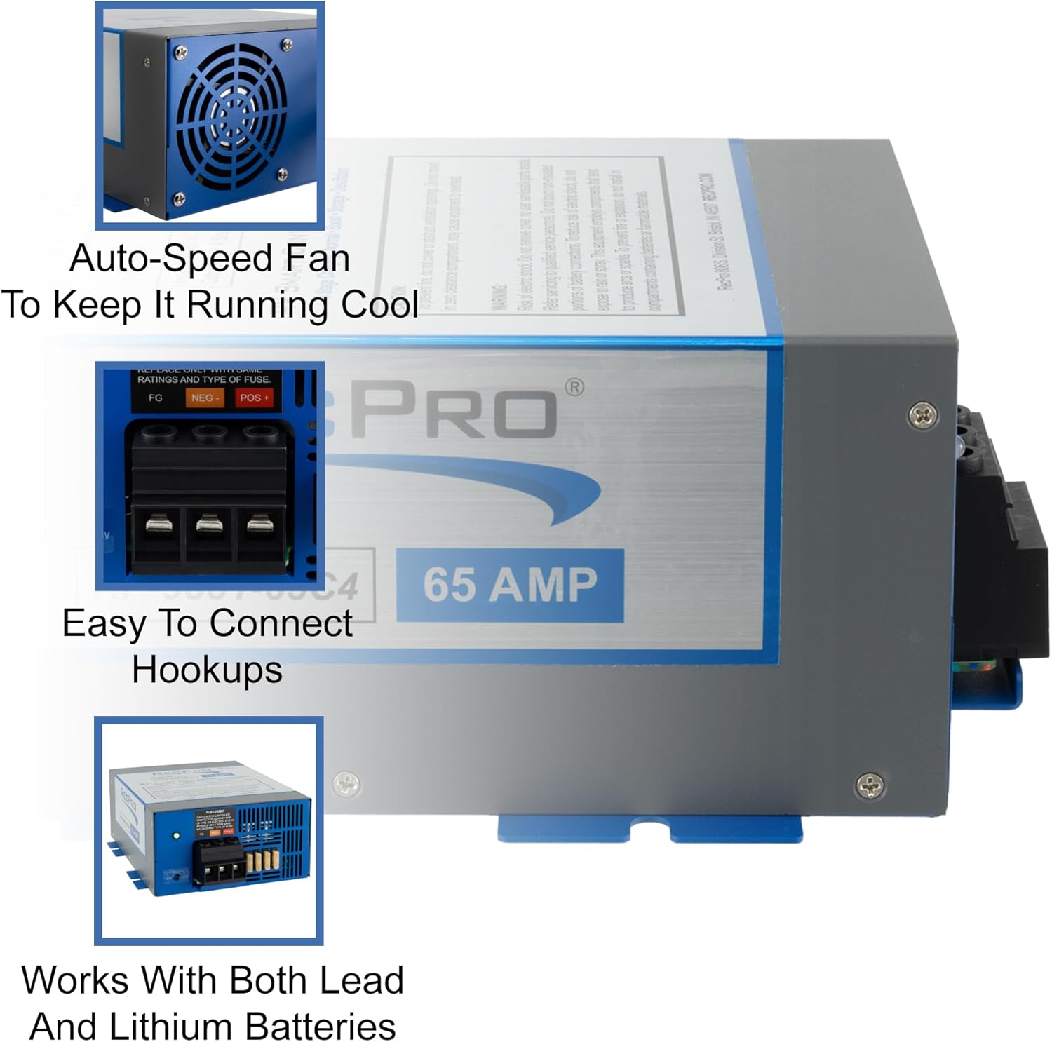 RecPro RV Converter 65 Amp | RV Power Converter & Battery Charger | 4 Stage Smart Charging | 120VAC to 12VDC | 13V to 16.5V Operating Range