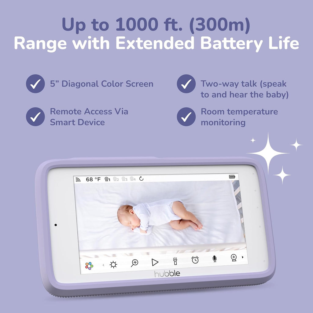 HUBBLE CONNECTED Nursery Pal Skyview Baby Monitor — 5in HD Baby Monitor with Camera and Audio, Remote Access via Smart Device, 7-Color Night Light, Sleep Trainer & Soother — Complete Nursery System