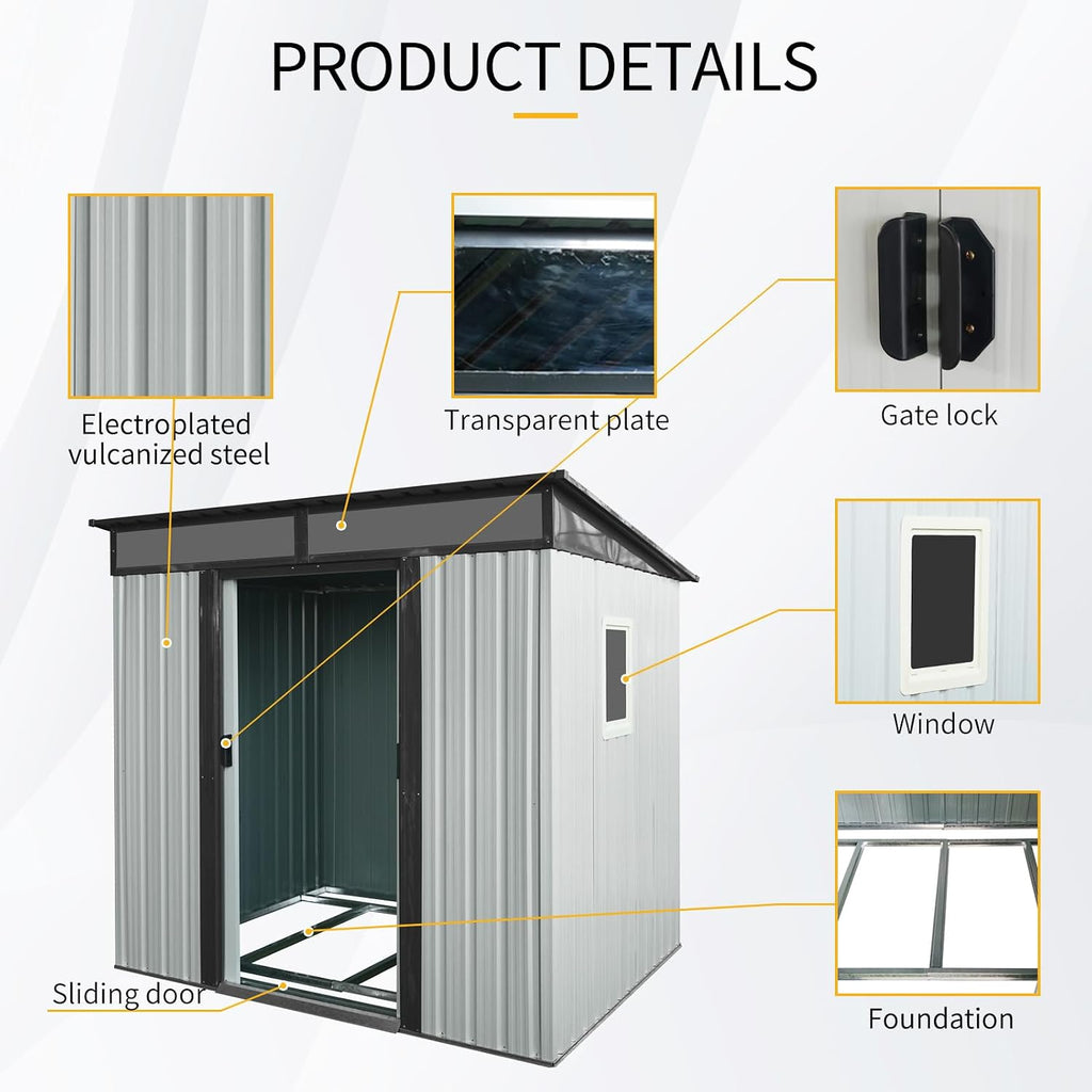 6X5 FT Outdoor Storage Shed, Waterproof Metal Garden Sheds with Lockable Door, Steel Tool Storage Buildings Shed & Outdoor Storage House for Garden, Backyard, Patio, Lawn, Trash Cans(White + Black)