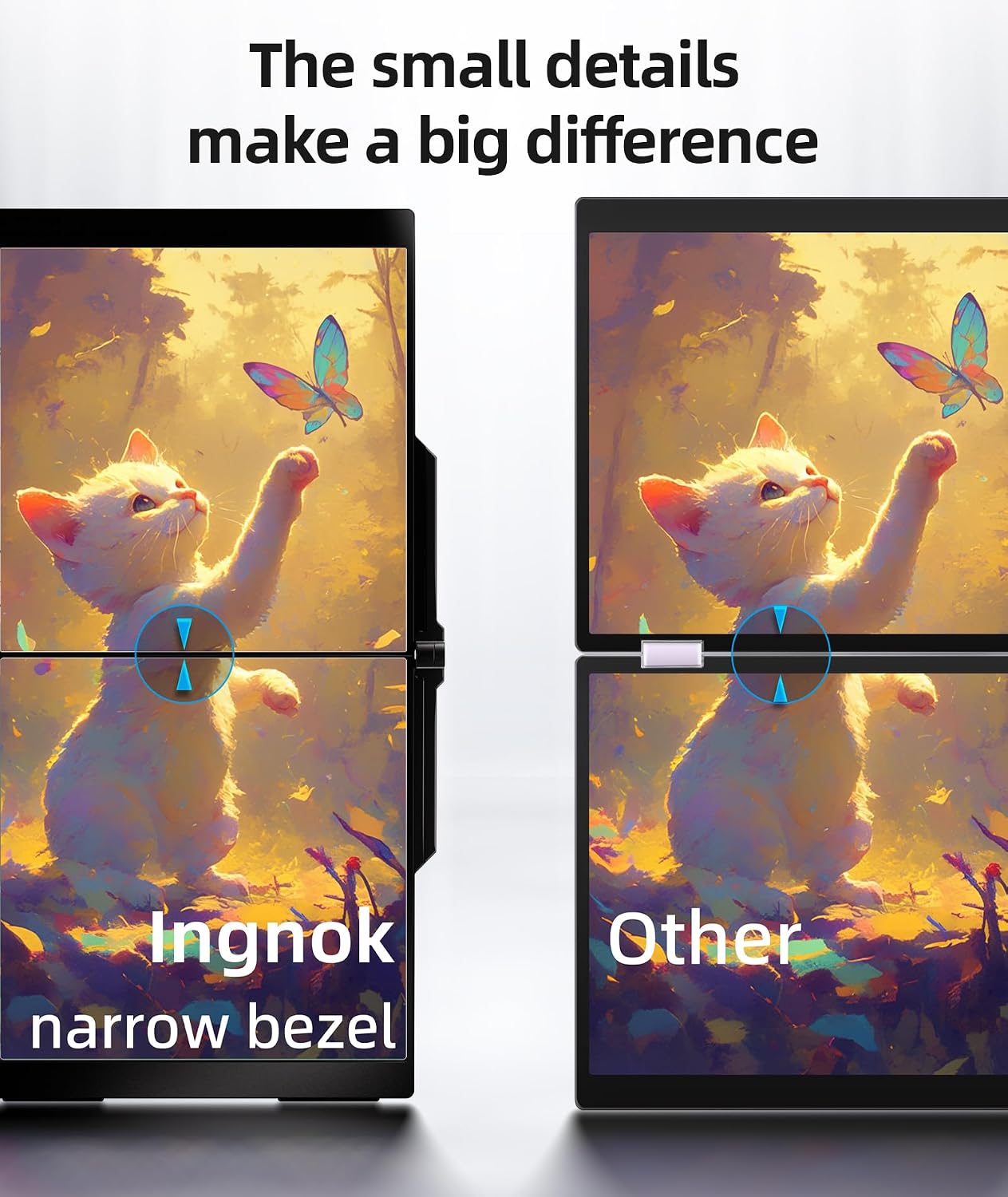Ingnok 15.6' Dual Monitor, FHD 1080P 100% sRGB Laptop Screen Extender for Windows Mac, with 4 Speakers, 2 HDMI USB C Ports, for Office Gaming Triple Monitor