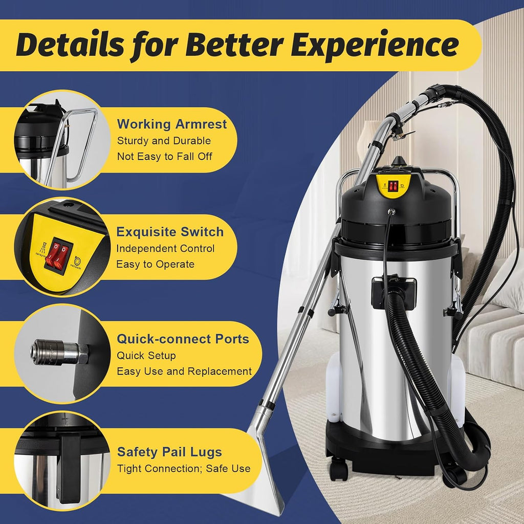 LYNICESHOP Carpet Cleaning Machine, Portable Carpet & Upholstery Spot Cleaner 3in1 Pro Vacuum Cleaner Extractor for Carpet and Upholstery (40L)