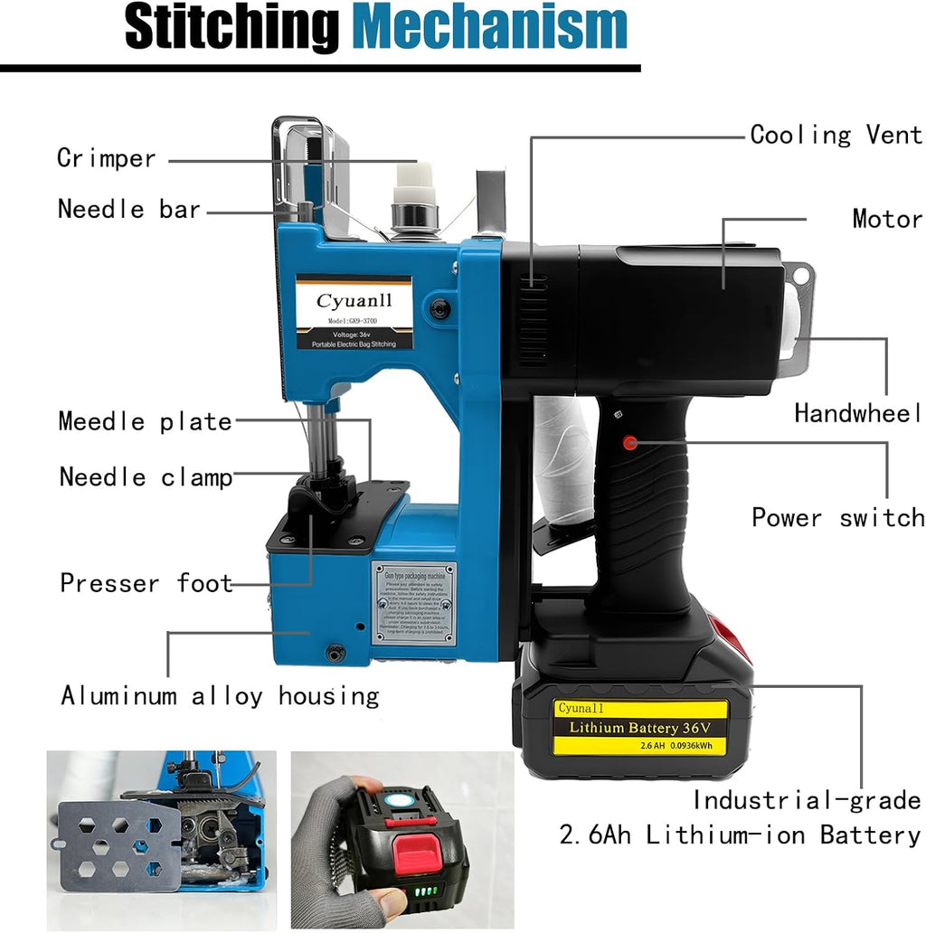Bag Sewing Machine-Portable Battery Handheld Cordless Bag Sewing Machine,Automatic Bag Stitcher With Thread for Burlap Sack, Canvas,Feed Sacks,Rice Bags,Jute Bags,Seed Bags(Machine+1 battery)-Blue