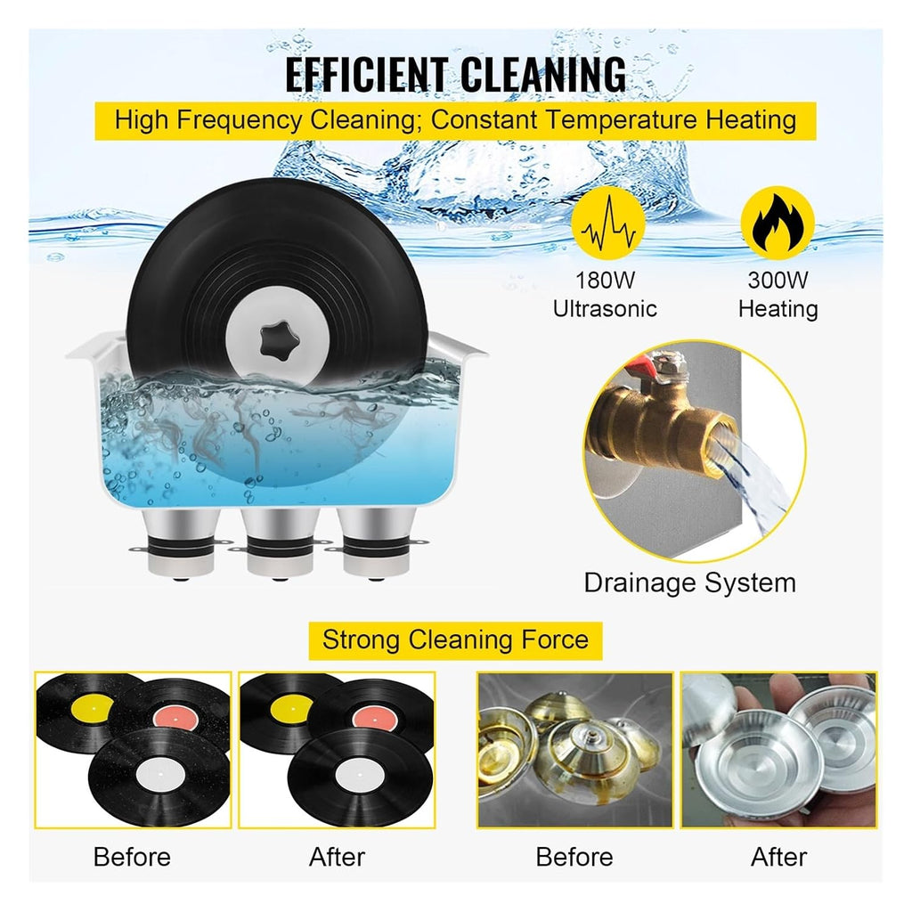Ultrasonic Cleaners, 6L Knob Ultrasonic Vinyl Record Cleaner Mini Portable Washing Machine Ultrasound Dishwasher Contact Lenses Jewelry