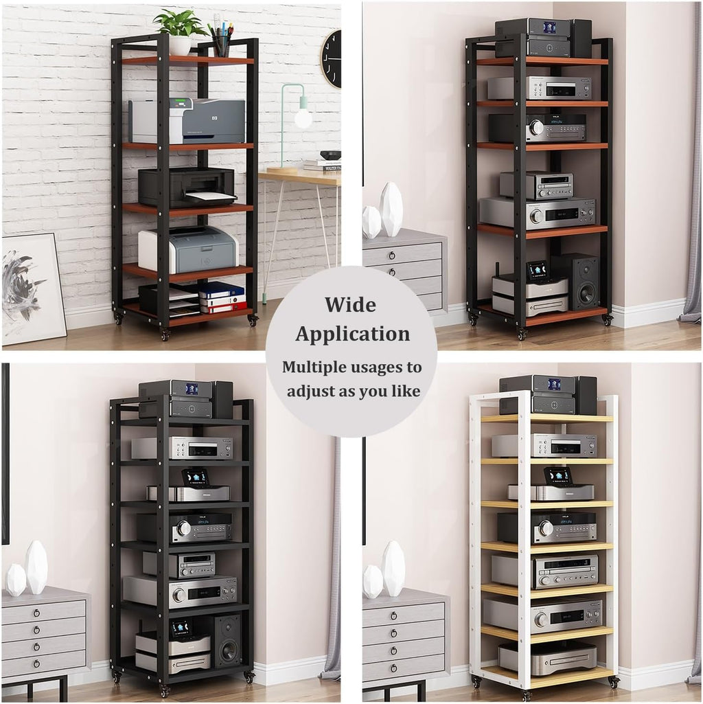 5 6 7 Tier AV Media Cabinet Stand, 4.6FT Tall Audio Tower Rack, Corner TV Stand With Adjustable Shelf, Modern Stereo Racks for Living, Gaming, Recording Room (Black-1, 7 Tier)