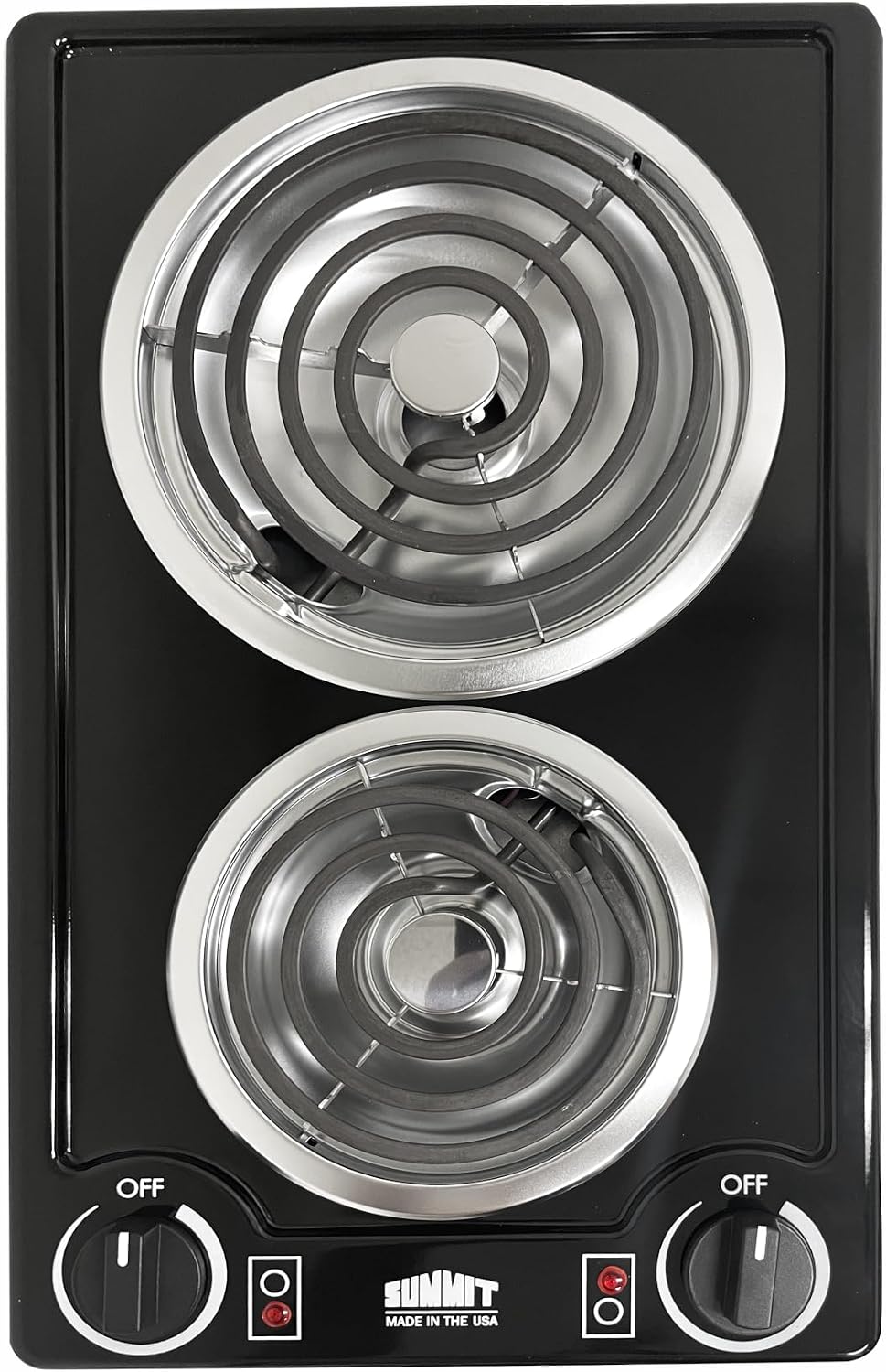 Summit 12' 2 Burner Electric Cooktop. 230V Radiant Cooktop, Coil Elements, Made in the USA, Black- CCE226BL