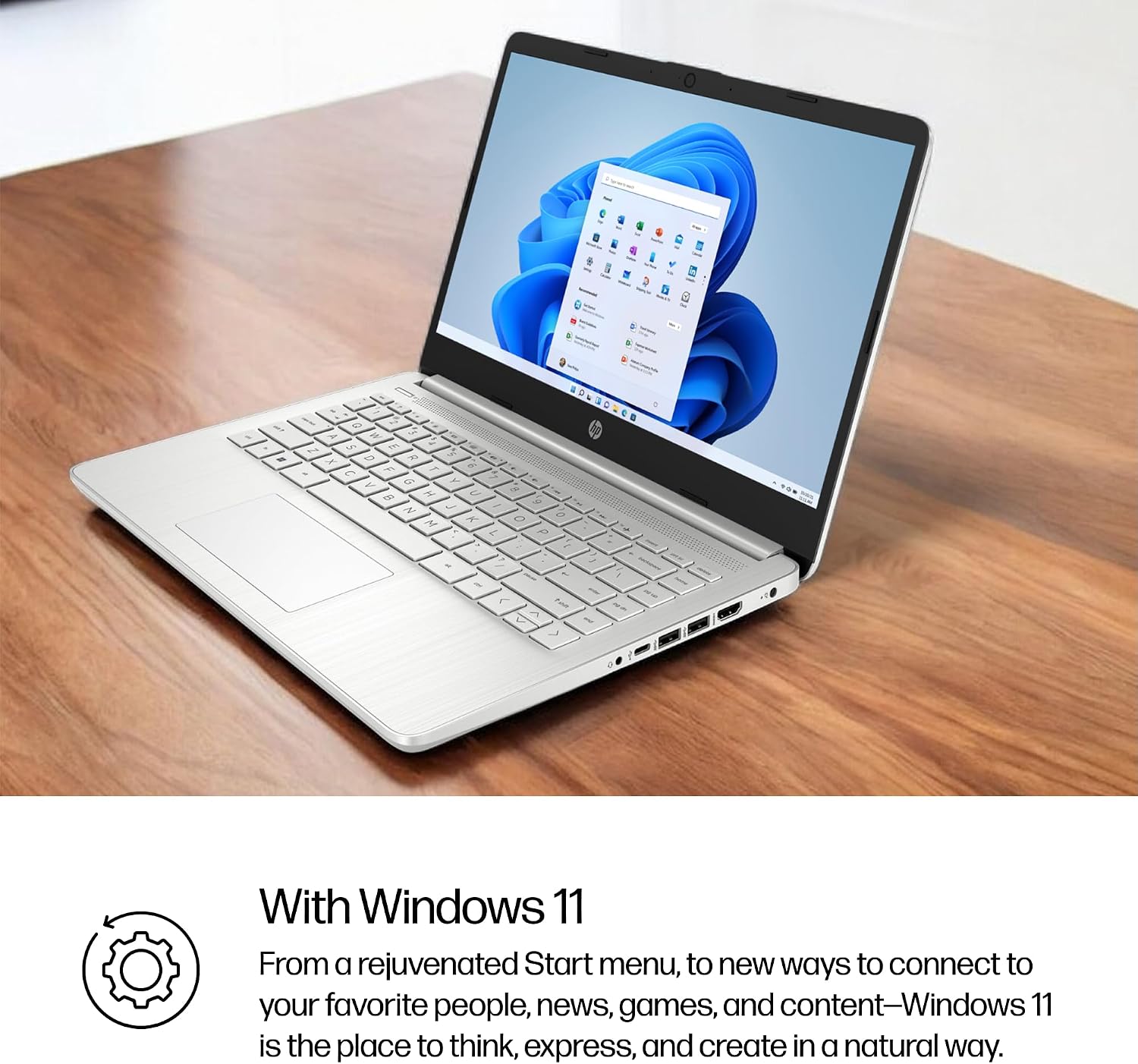 HP 14 inch Laptop, HD Display, Intel Core i3-1215U, 8 GB RAM, 256 GB SSD, Intel UHD Graphics, Windows 11 Home in S Mode, Natural Silver, 14-dq5009nr