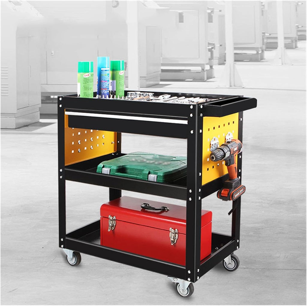 Toolbox 3 Tier Trolley Tool Cart Utility Cart Storage Stand with Wheels Rolling Tool Cart Organizer Service Cart for Warehouse Garage Tool Box