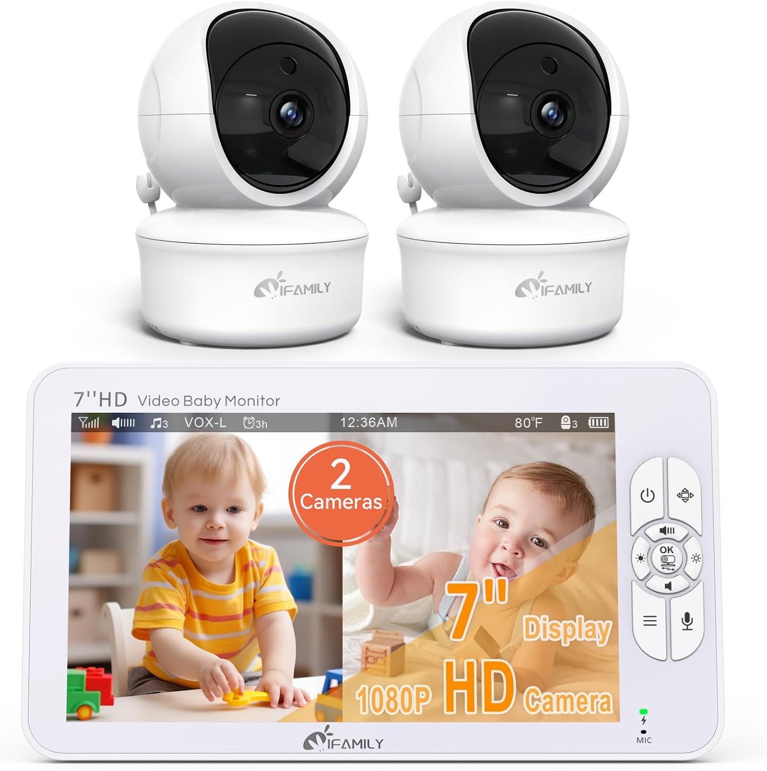 iFamily 7' Large Split Baby Monitor with 2 HD Cameras and Audio, 1080P HD Video Baby Monitor No WiFi,Hack Proof