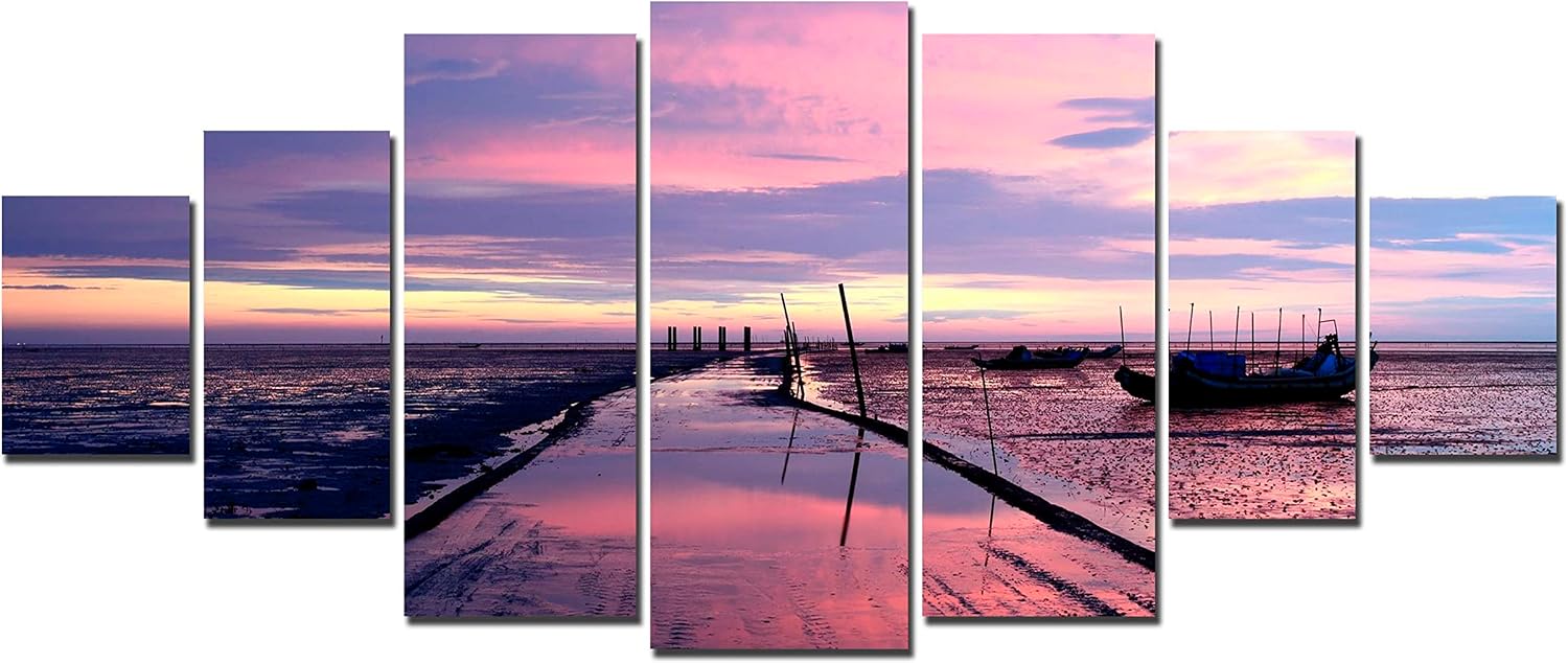 Startonight Huge Canvas Wall Art Purple Sea View - Large Framed Set of 7 40' x 95'
