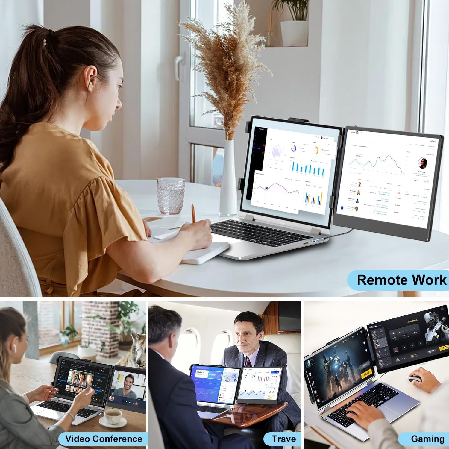 KEFEYA Laptop Screen Extender, 14' FHD 1080P IPS Laptop Monitor Extender Dual Screen, Portable Monitor for Laptops 13-17' with USB-C/HDMI Port, Plug n Play for Windows/Mac/Android/Switch/PS5