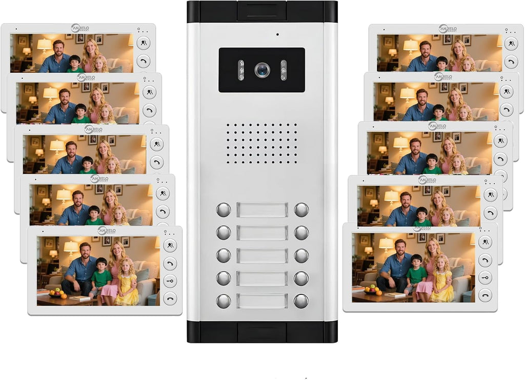 Wired Video Apartment Intercom System,2/3/4/5/6/8/10/12 Units Family 7 inch Monitor Video Door Phone Kit,Indoor Outdoor Video Doorbell,2 Way Audio for Home (1 Doorbell + 10 Monitor)