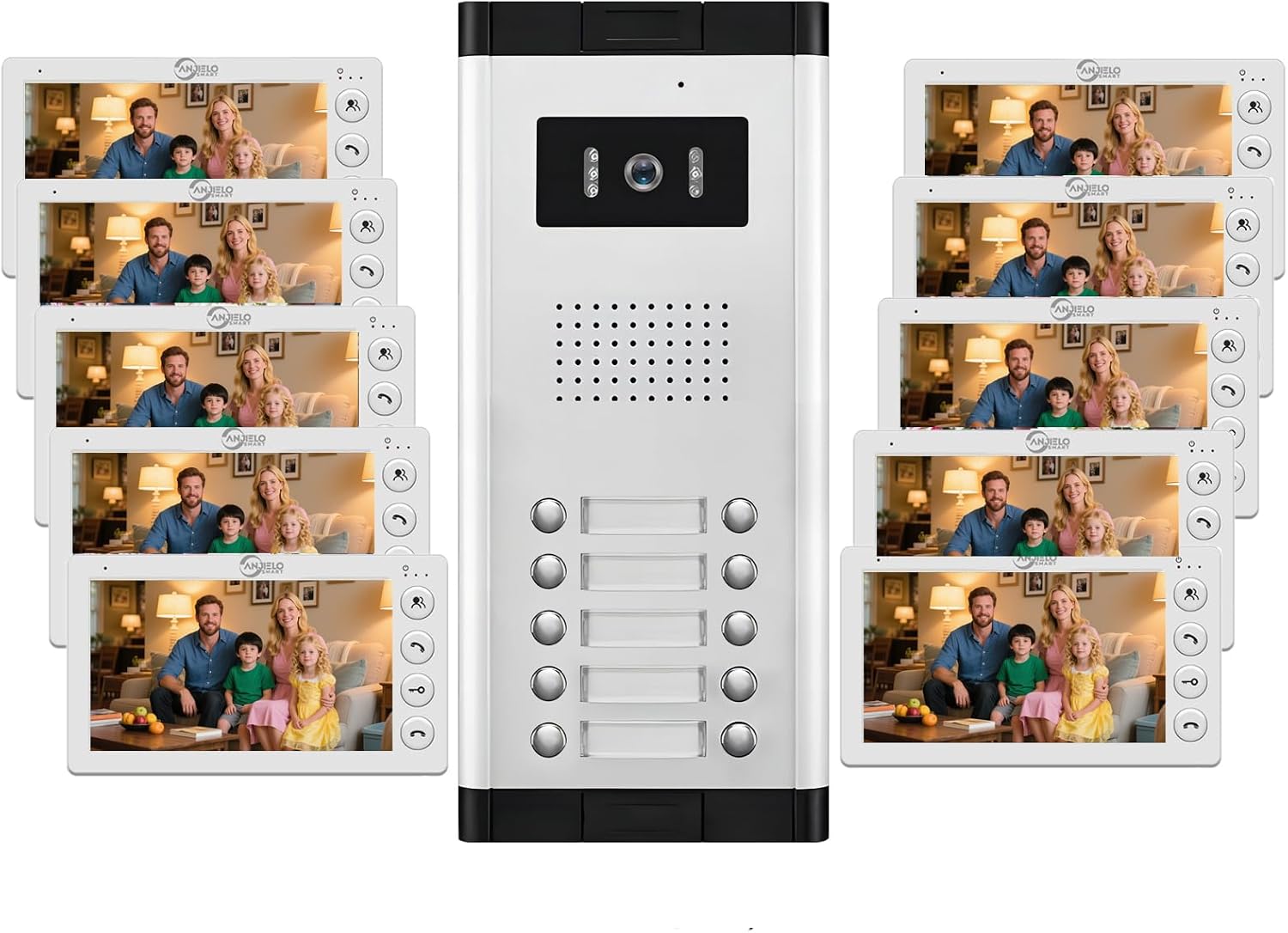 Wired Video Apartment Intercom System,2/3/4/5/6/8/10/12 Units Family 7 inch Monitor Video Door Phone Kit,Indoor Outdoor Video Doorbell,2 Way Audio for Home (1 Doorbell + 10 Monitor)