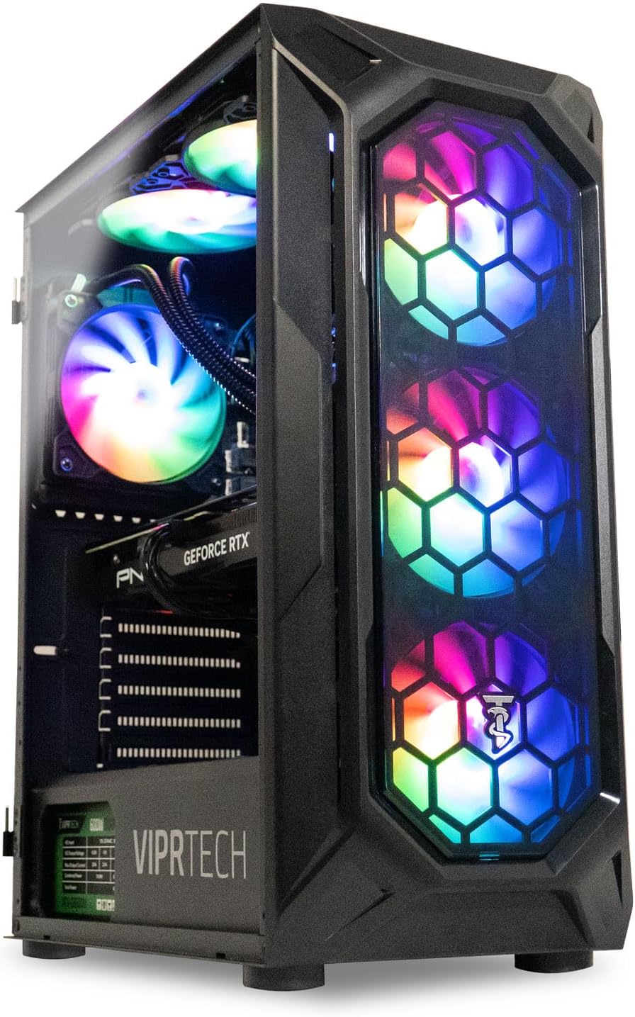 ViprTech Ghost 4.0 Liquid-Cooled PC - AMD Ryzen 7 (4.4Ghz Turbo), RTX 5060 Ti, 32GB DDR4, 1TB SSD, VR-Ready, Streaming, Gold PSU, WiFi Bluetooth, Gaming Desktop Computer Prebuilt, Black