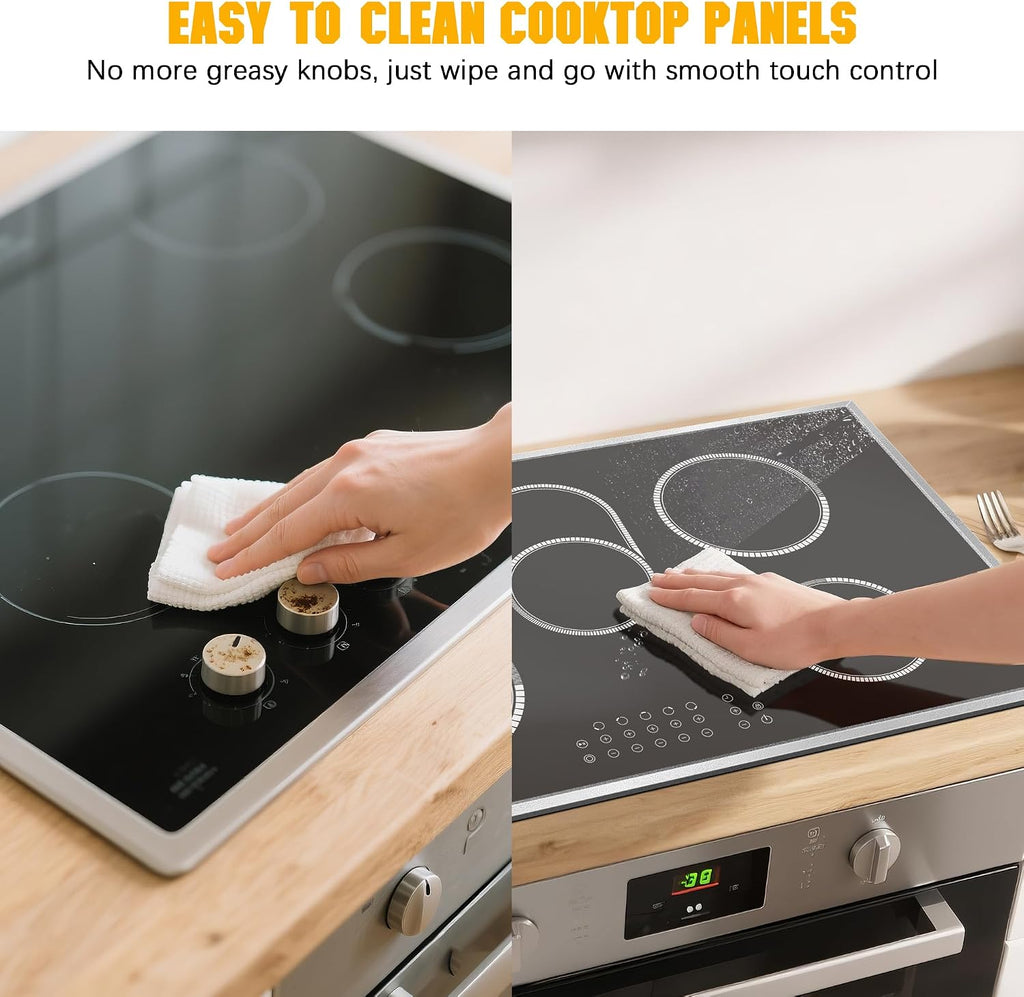 Electric Cooktop 36 Inch, 5 Burners Electric Stove Top Touch Control, 8400W Built-in Ceramic Stovetop 36' with Expandable Zone, Child Lock, Timer, Pause Control, 220-240v Hardwired (No Plug)