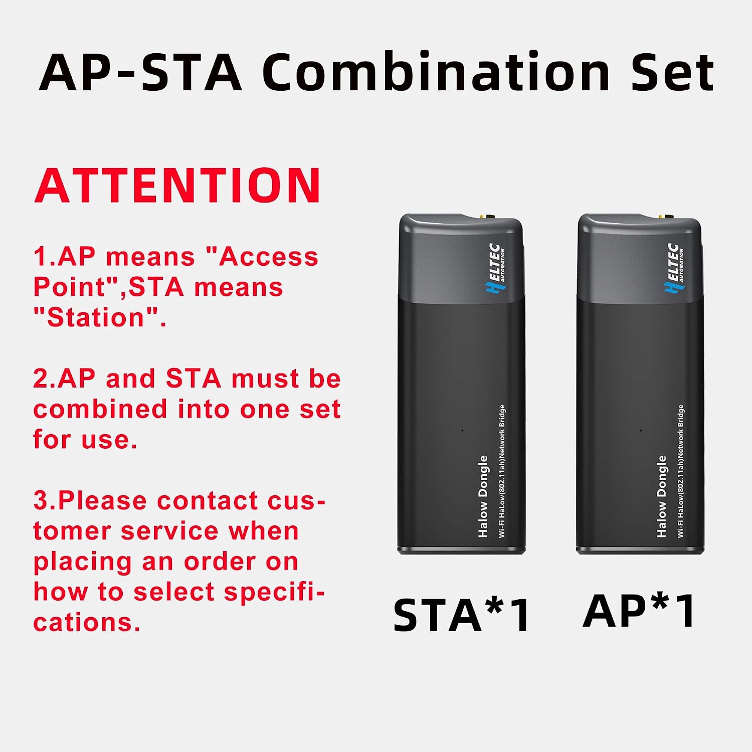 Wi-Fi HaLow Dongle IEEE 802.11ah Protocol 1km Ultra-Long-Range Wi-Fi or Ethernet Cable Lower Power Consumption Wireless Network Bridge 902-928MHz (AP and STA-1Pair)