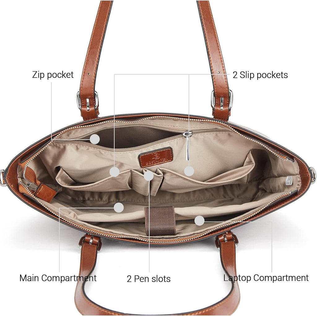 BOSTANTEN Leather Laptop Bag Work Tote for Women Shoulder Handbag Briefcase 15.6 inch Satchel Computer Bag