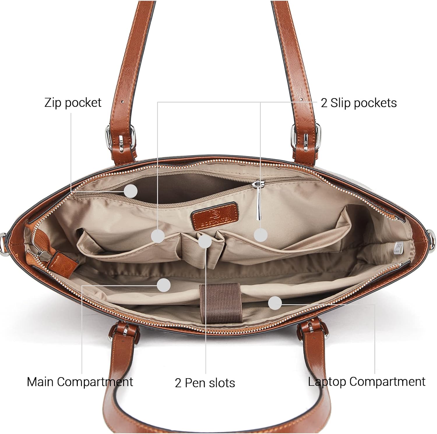 BOSTANTEN Leather Laptop Bag Work Tote for Women Shoulder Handbag Briefcase 15.6 inch Satchel Computer Bag