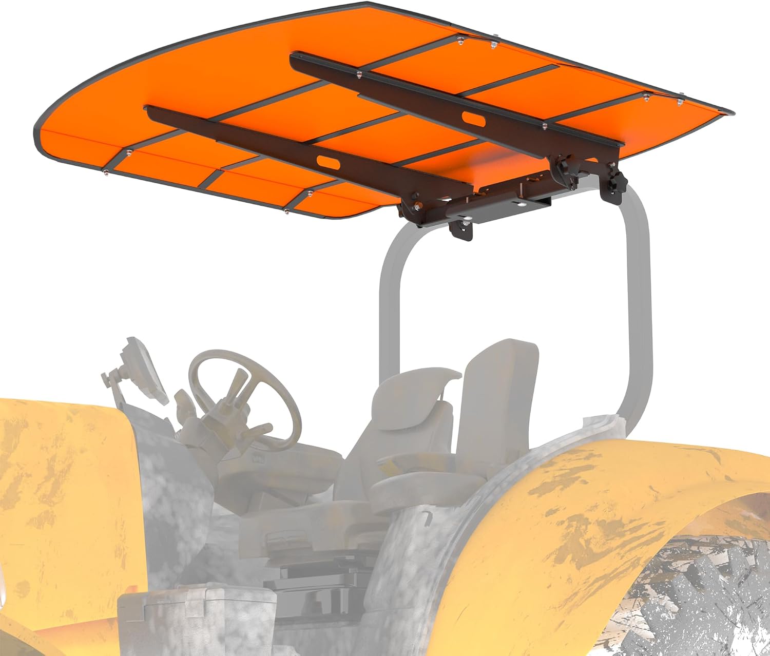 Orange Tractor Canopy for ROPS 53-3/8' x 53-3/8' – Sunshade Roof for Lawn Mowers, Heavy-Duty Mounting Brackets, Non-Fading High-Density Thermoplastic (Adds About 4' to Tractor Height)