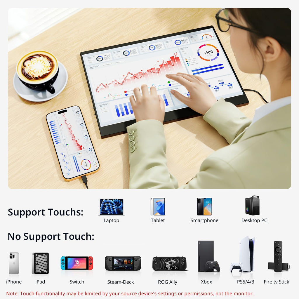AYY 4k Portable Monitor Touchscreen, 13.4' 3840x2160 Second Screen 100% sRGB,400cd HDR USB C Ultra Slim IPS Laptop Monitor, for Mac Switch