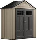 Rubbermaid Resin Outdoor Storage Shed With Floor (7 x 3.5 Ft) Weather Resistant, Brown Gable, Organization for Home/Backyard/Garden Tools/Lawn Mower/Bike Storage/Pool Supplies