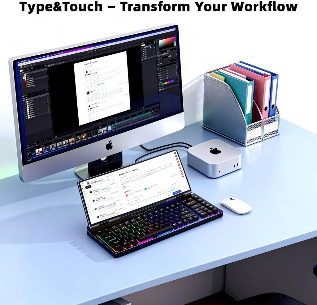 12.8' Portable Monitor Touchscreen with Mechanical Keyboard Stretched Bar Screen Extender RGB Backlit Hot-Swap USB-A Type-C Monitor for Laptop Desktop Mini PC MacBook (Driver Need)