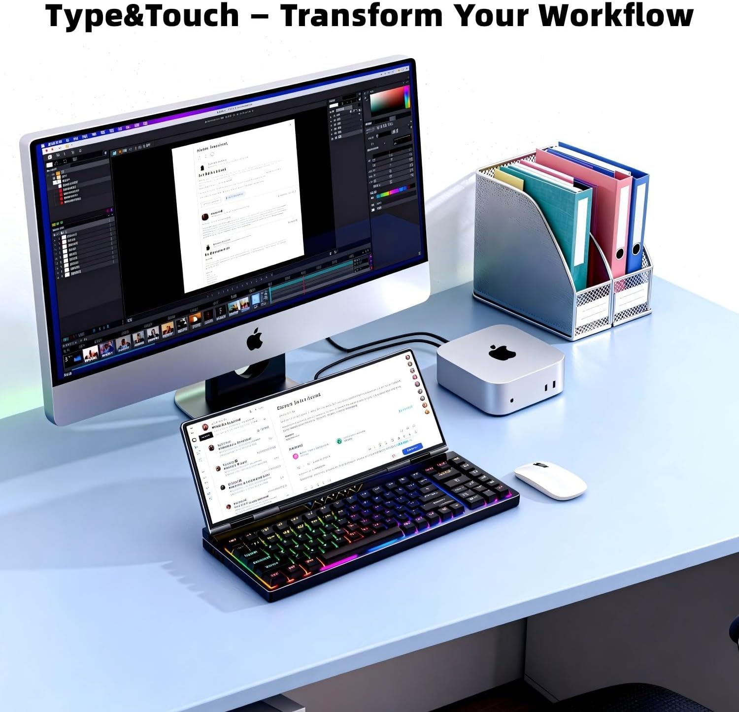 12.8' Portable Monitor Touchscreen with Mechanical Keyboard Stretched Bar Screen Extender RGB Backlit Hot-Swap USB-A Type-C Monitor for Laptop Desktop Mini PC MacBook (Driver Need)