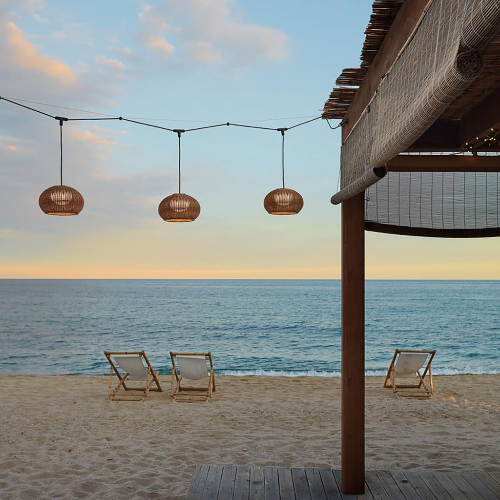 MIXL- Hand-Woven Rattan Pendant Light,Waterproof Outdoor Lighting Fixture,Adjustable Pendant Hanging Lamp,Vintage Style Hanging Light for Garden Patio and Yard