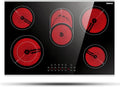 Karinear 30 Inch Electric Cooktop 30 Inch 5 Burners Electric Stove Ceramic Cooktop, Drop-in Radiant Stovetop with Front and Back Metal Frame, Lock, Timer, 8400W, 220-240V, Hard Wire, No Plug