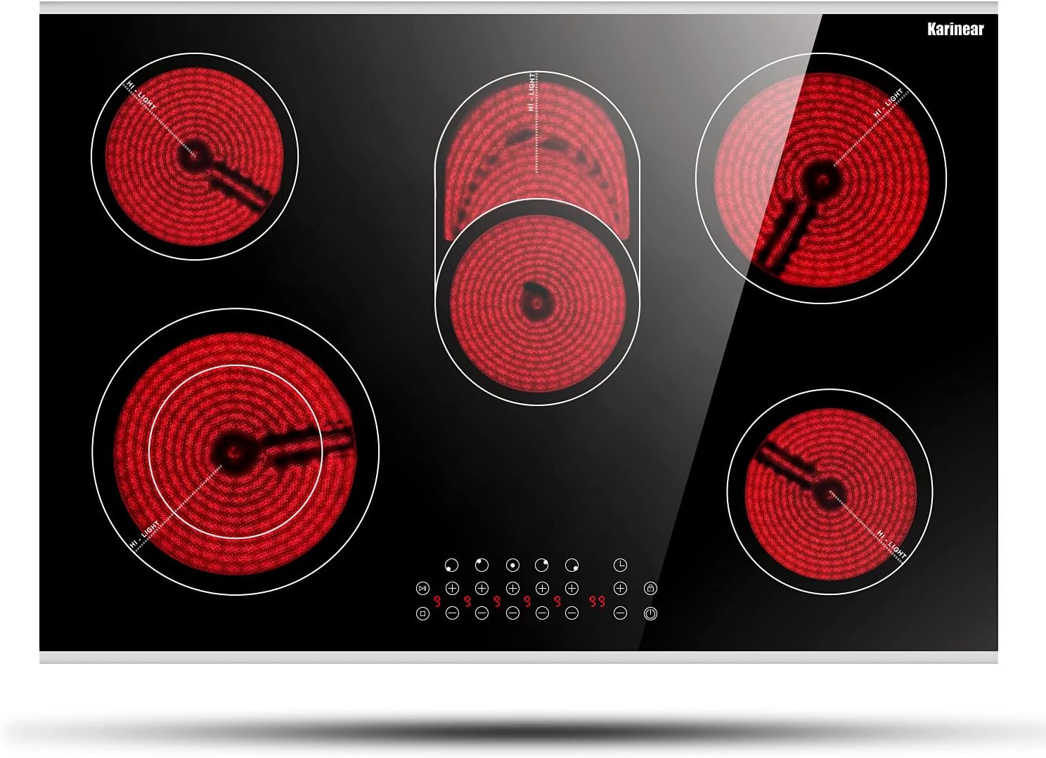 Karinear 30 Inch Electric Cooktop 30 Inch 5 Burners Electric Stove Ceramic Cooktop, Drop-in Radiant Stovetop with Front and Back Metal Frame, Lock, Timer, 8400W, 220-240V, Hard Wire, No Plug