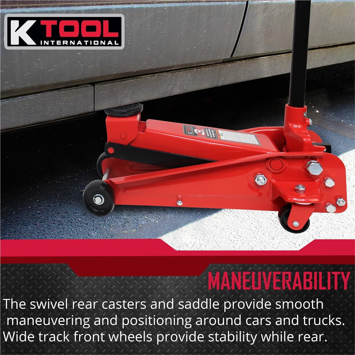 K Tool International 63131B 3 Ton Automotive Service Floor Jack for Garages, Repair Shops, and DIY, Portable, Compact, 6,000 lbs. Capacity, Hydraulic Lifting Range 5.5' - 8.75', Heavy Duty Steel, Red