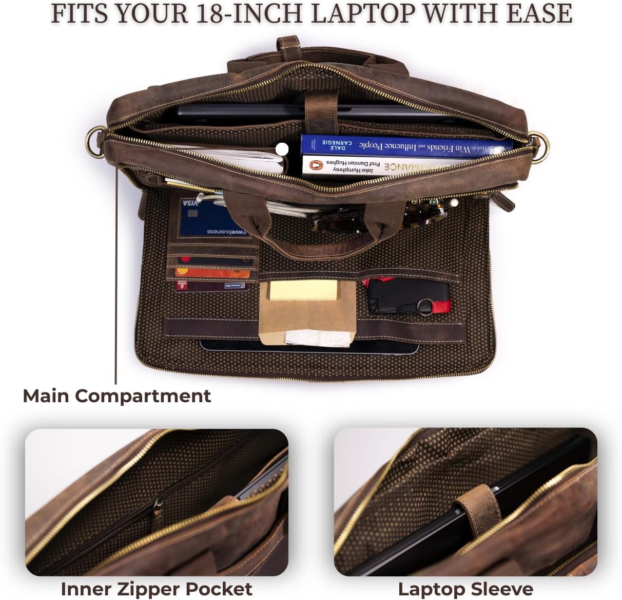 Leather Messenger Bag for Men - Laptop Case, Office Briefcase, Computer Satchel for Laptops