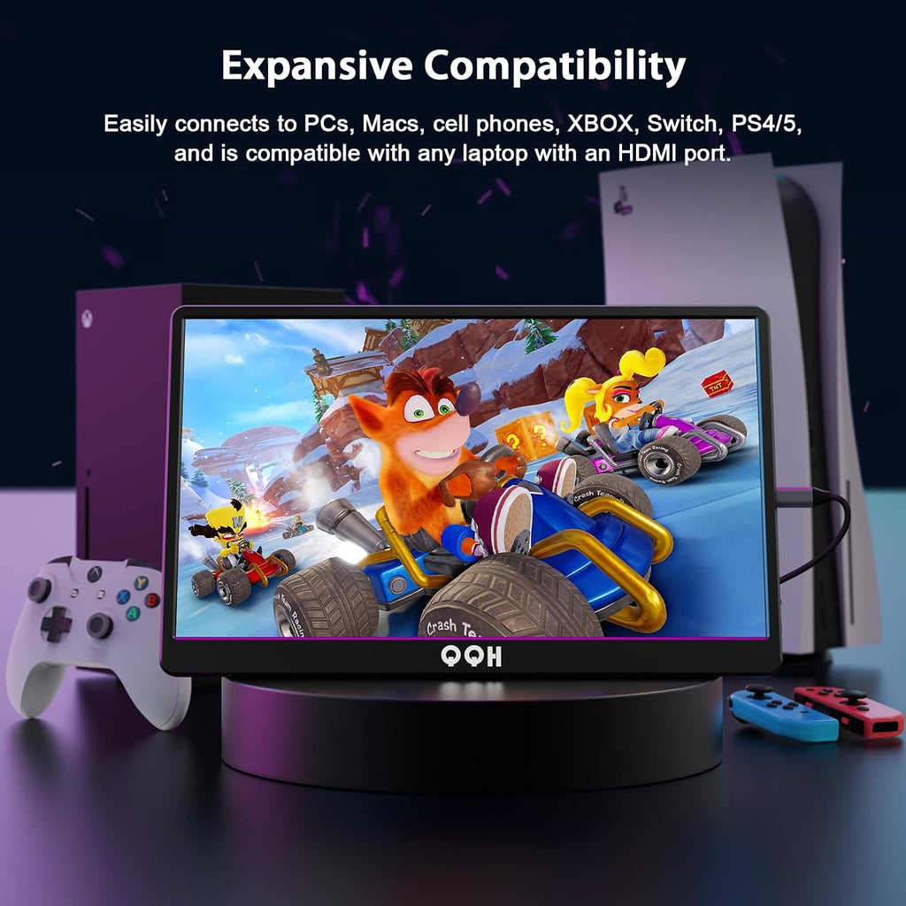 QQH Portable Monitor, 15.6' Portable Travel Monitor for Laptop 1080P FHD IPS Second Screen, USB C HDMI External Gaming Monitor Display for Computer Phone PC PS4 PS5 Xbox Switch (Z1-9)