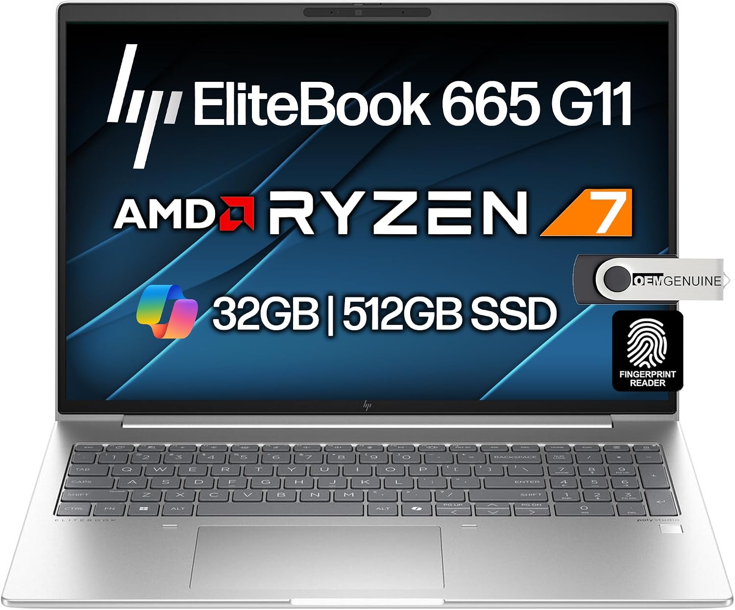 HP EliteBook 665 G11 Business Laptop 16' FHD+ IPS Display, AMD Ryzen 7 7735U (Beats Ultra 7 255U), 32GB DDR5 RAM, 512GB SSD, Backlit Keyboard, FP, Wi-Fi 6E + BT, RJ-45, HD Webcam, Windows 11 Pro