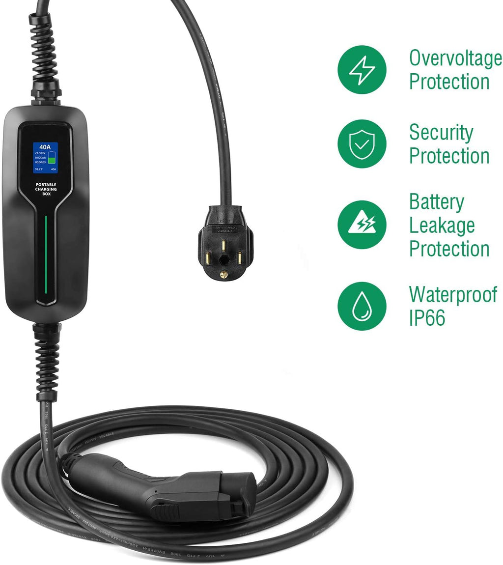 40Amp EV Charger Level 2,25ft NEMA 14-50 9.6KW Portable Electric Vehicle Charging Station for Electric and Hybrid Vehicles