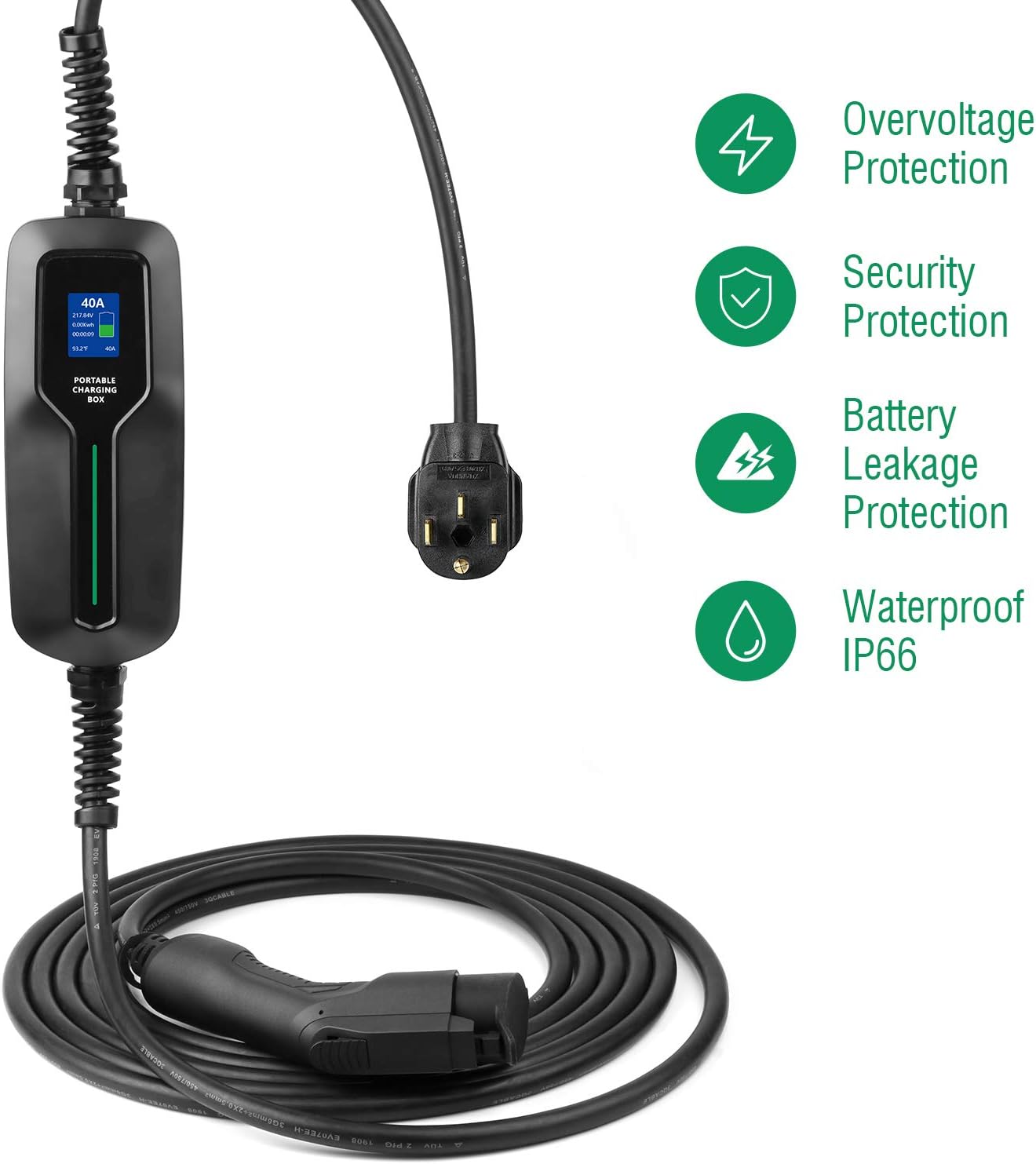 40Amp EV Charger Level 2,25ft NEMA 14-50 9.6KW Portable Electric Vehicle Charging Station for Electric and Hybrid Vehicles