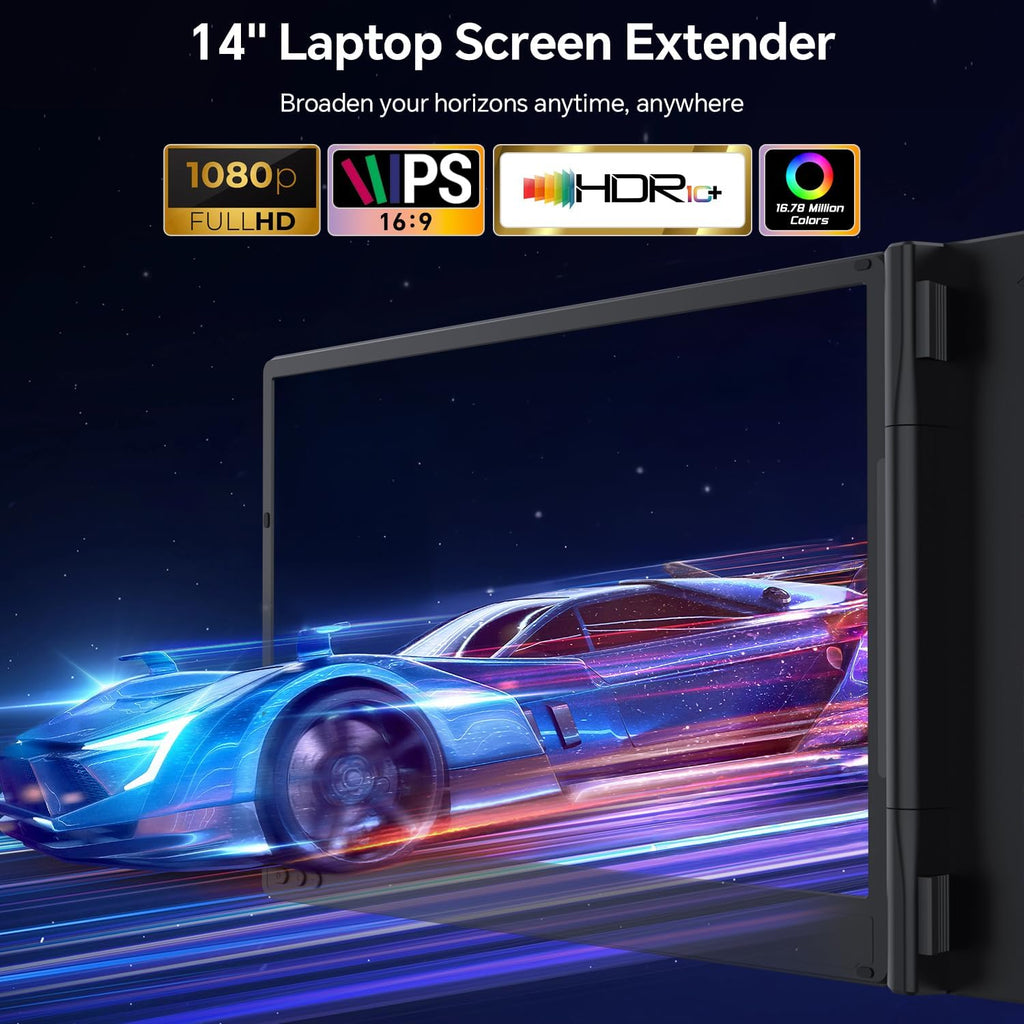 Laptop Screen Extender, 14'' FHD 1080P IPS Portable Monitor for Laptop, Triple Screen Extender Monitor Plug-Play for Mac/Windows/Chrome, Fit 13'-17.3' Laptops