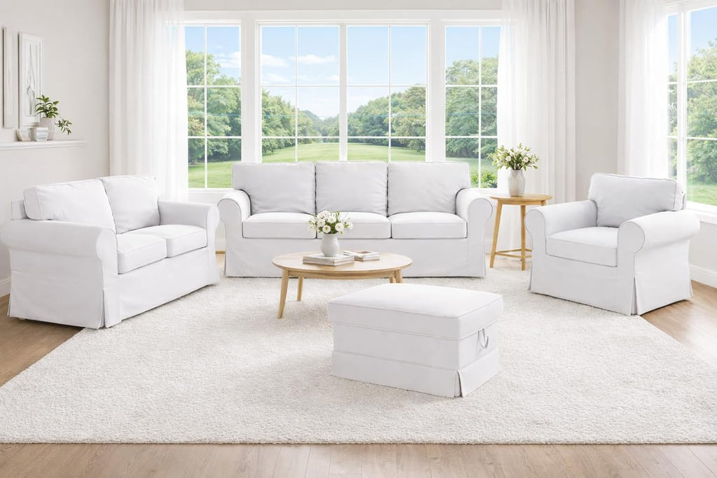 Heavy Duty UPPLAND (Not EKTORP) Sofa Cover Replacement Compatible with IKEA UPPLAND 3 Seat Sofa, Loveseat, Armchair, Sectional Corner, or Footstool Slipcover Only (Uppland 3 Cotton White)
