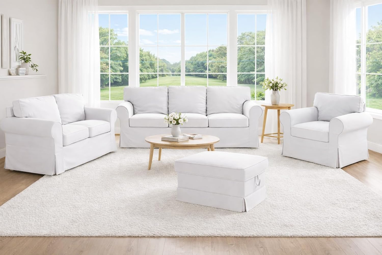 Heavy Duty UPPLAND (Not EKTORP) Sofa Cover Replacement Compatible with IKEA UPPLAND 3 Seat Sofa, Loveseat, Armchair, Sectional Corner, or Footstool Slipcover Only (Uppland 3 Cotton White)