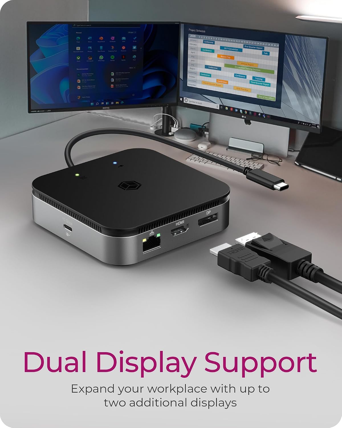 ICY BOX USB4 Docking Station (7-in-1) for 2 monitors (1x HDMI and 1x DP), 4K 120Hz / 8K 30Hz, 3x USB 3.1 Gen 2 (10 Gbps), 60W Power Delivery, Gigabit Ethernet, Audio, IB-DK408-C41